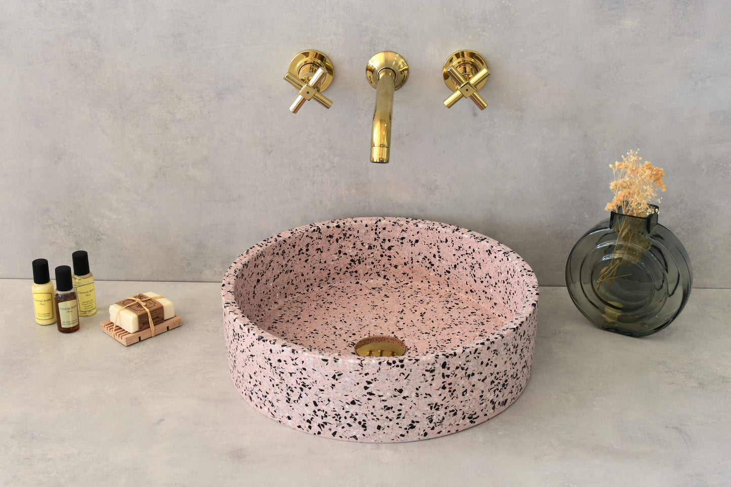 Vasque à poser en béton terrazzo pour salle de bain