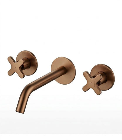 Faucet pack double-lever wall-mounted 3-hole + drain trap + click-clac valve Copper — KreaConcrete
