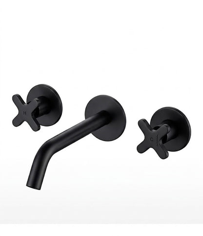 Faucet pack double-lever wall-mounted 3-hole + drain trap + click-clac valve Epoxy Black — KreaConcrete
