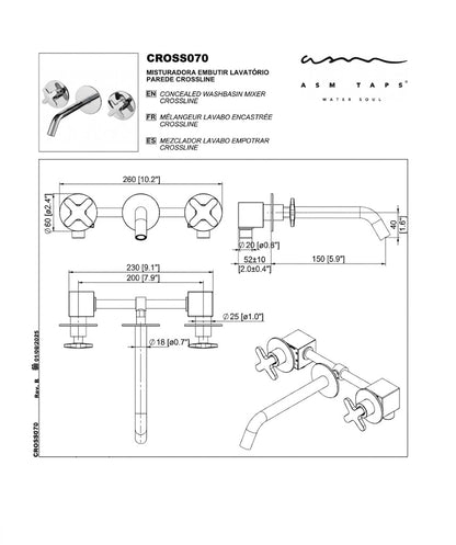 Faucet pack double-lever wall-mounted 3-hole + drain trap + click-clac valve Copper — KreaConcrete