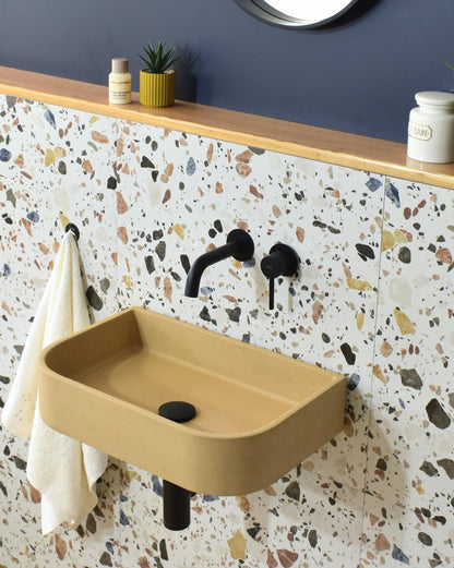Handmade concrete wall-hung basin Tulip mural — KreaConcrete