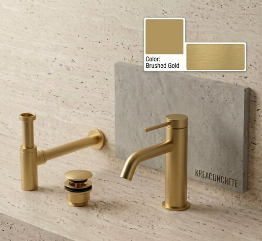 Faucet pack countertop single-lever Male + drain trap + click-clac valve Brushed Gold — KreaConcrete