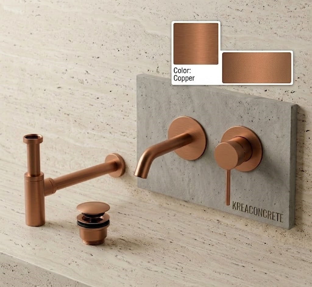 Faucet pack single-lever wall-mounted + drain trap + click-clac valve Copper — KreaConcrete