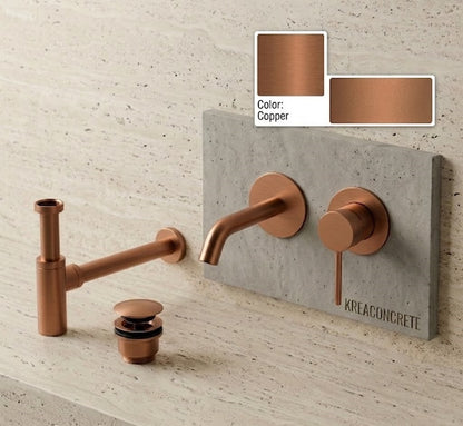 Faucet pack single-lever wall-mounted + drain trap + click-clac valve Copper — KreaConcrete