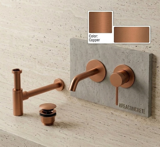 Faucet pack single-lever wall-mounted + drain trap + click-clac valve Copper — KreaConcrete
