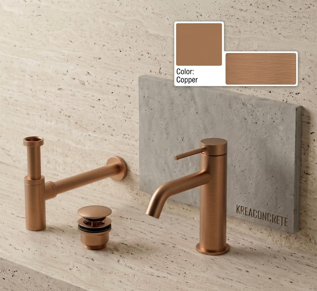 Faucet pack countertop single-lever Male + drain trap + click-clac valve Copper — KreaConcrete