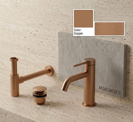 Faucet pack countertop single-lever Male + drain trap + click-clac valve Copper — KreaConcrete