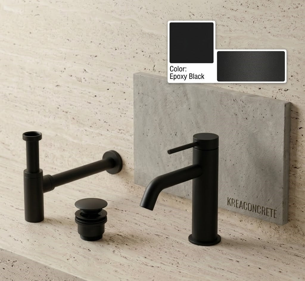 Faucet pack countertop single-lever Male + drain trap + click-clac valve Epoxy Black — KreaConcrete