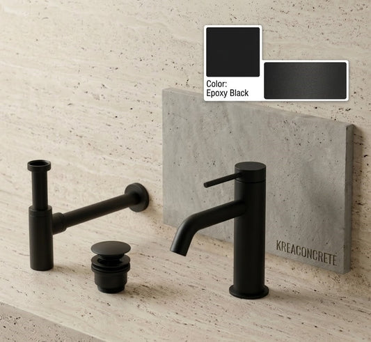 Faucet pack countertop single-lever Male + drain trap + click-clac valve Epoxy Black — KreaConcrete