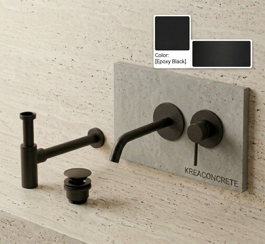 Faucet pack single-lever wall-mounted + drain trap + click-clac valve Epoxy Black — KreaConcrete