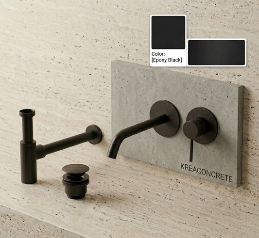 Faucet pack single-lever wall-mounted + drain trap + click-clac valve Epoxy Black — KreaConcrete