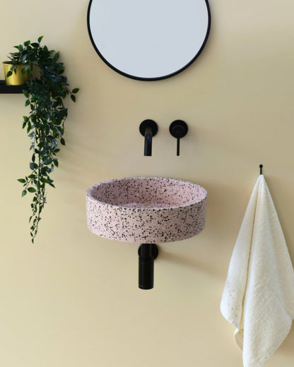 Handmade terrazzo wall-hung basin Eos Pink mural — KreaConcrete