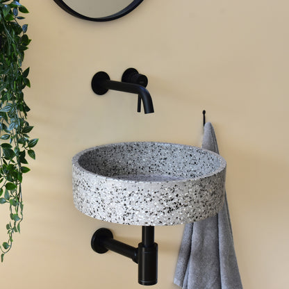 Handmade terrazzo wall-hung basin Eos Grey mural — KreaConcrete