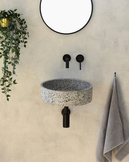 Handmade terrazzo wall-hung basin Eos Grey mural — KreaConcrete