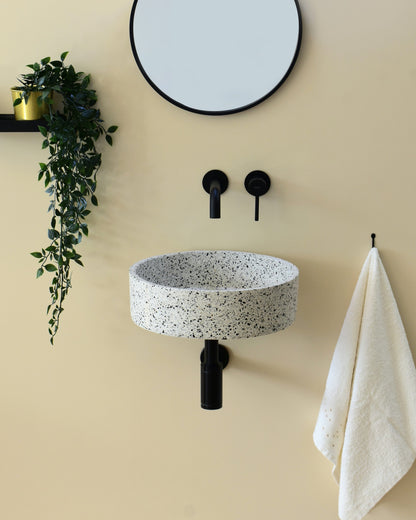 Handmade terrazzo wall-hung basin Eos Crema White mural — KreaConcrete