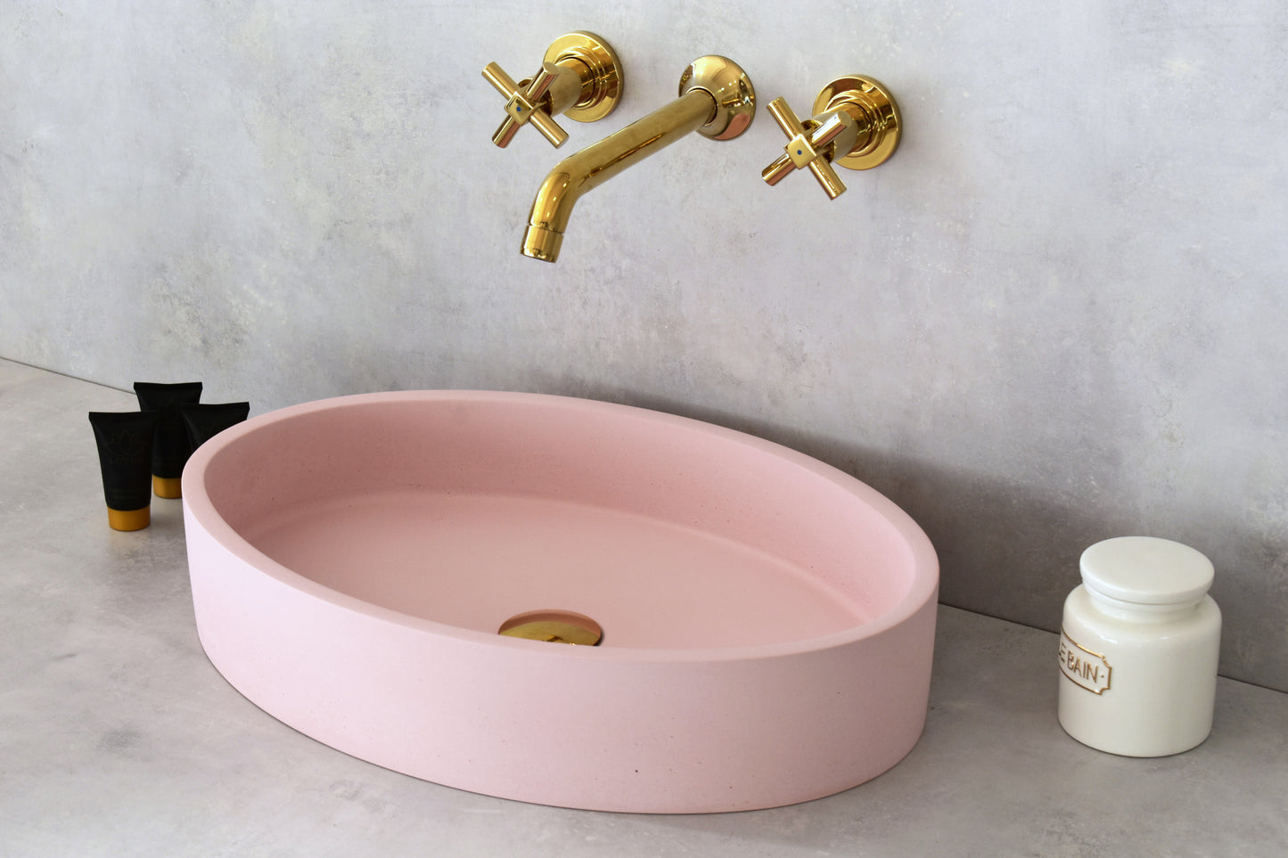 Pink concrete basin and sink