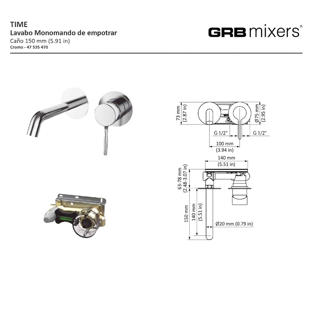 Wall-mounted single-lever faucet Time GRB Mixers handmade in Spain — KreaConcrete