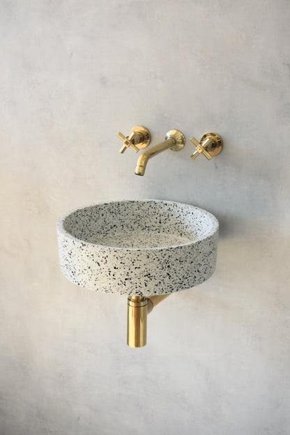 Handmade terrazzo wall-hung basin Eos Crema White mural — KreaConcrete