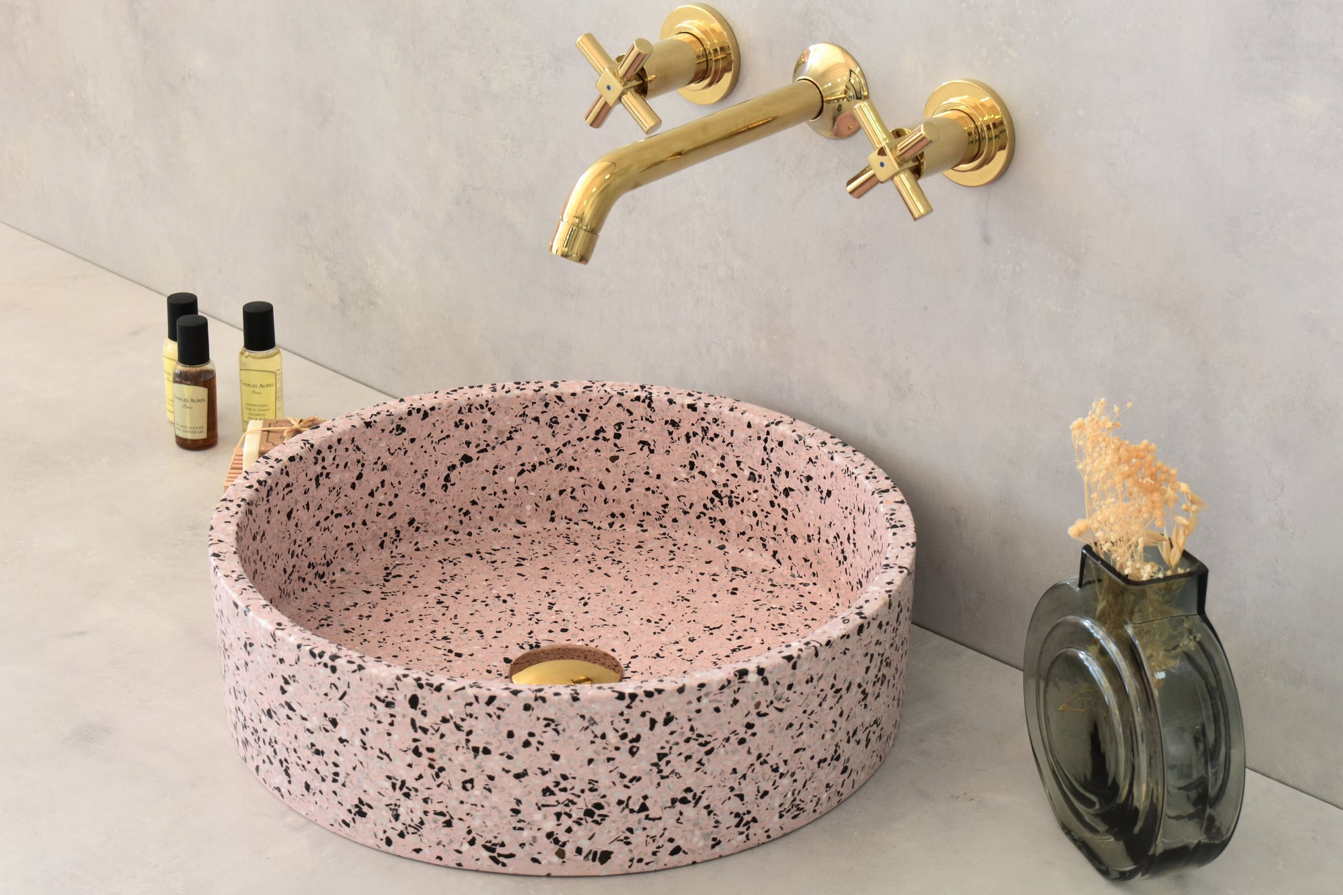 Pink terrazzo basin and sink