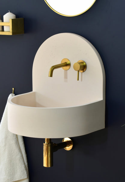 Lavabo de hormigón artesanal mural Amber Crema White