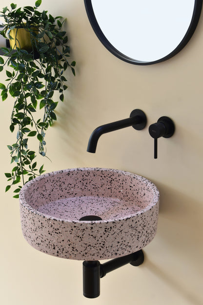 Handmade terrazzo wall-hung basin Eos Pink mural — KreaConcrete