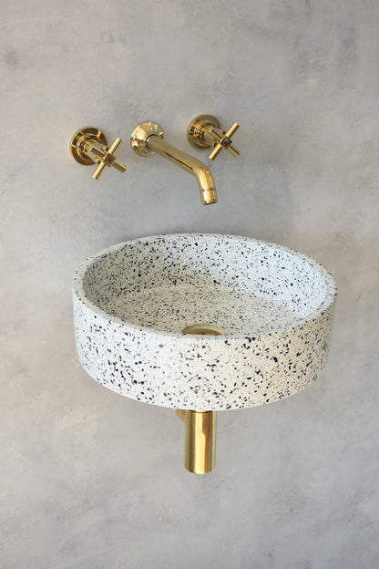 Handmade terrazzo wall-hung basin Eos Crema White mural — KreaConcrete