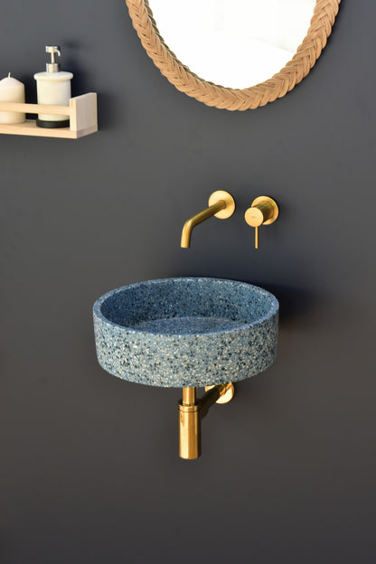 Handmade terrazzo wall-hung basin Eos Blue mural — KreaConcrete