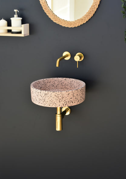 Handmade terrazzo wall-hung basin Eos Pink mural — KreaConcrete