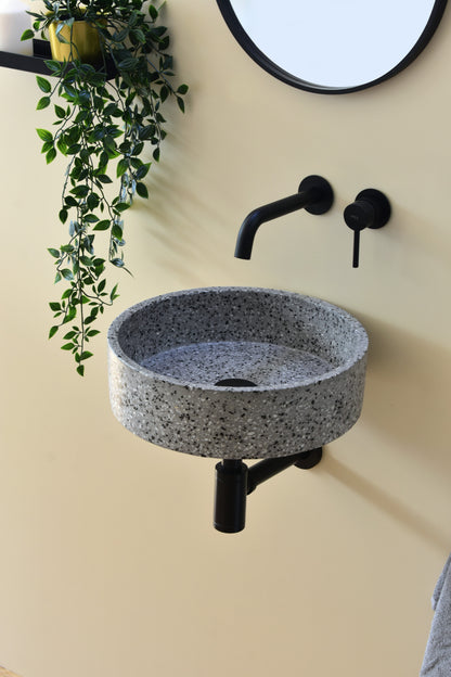 Handmade terrazzo wall-hung basin Eos Grey mural — KreaConcrete