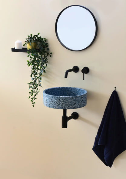 Handmade terrazzo wall-hung basin Eos Blue mural — KreaConcrete
