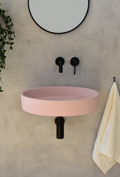 Handmade concrete wall-hung basin Iris mural — KreaConcrete