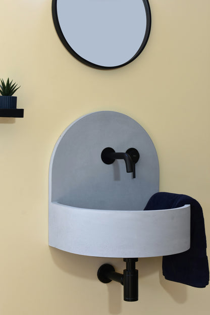 Lavabo mural de hormigón artesanal Amber Light Blue — KreaConcrete