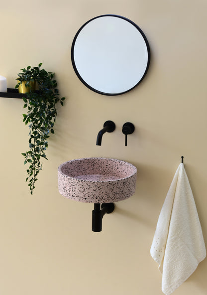 Handmade terrazzo wall-hung basin Eos Pink mural — KreaConcrete