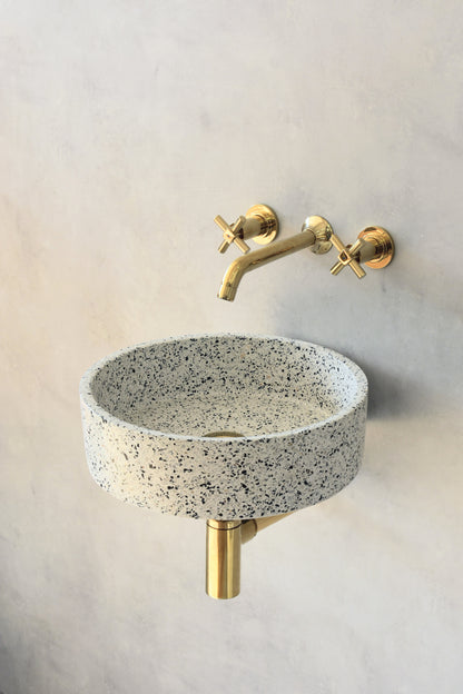 Handmade terrazzo wall-hung basin Eos Crema White mural — KreaConcrete
