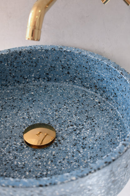 Handmade terrazzo wall-hung basin Eos Blue mural — KreaConcrete