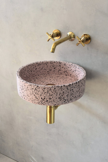 Handmade terrazzo wall-hung basin Eos Pink mural — KreaConcrete