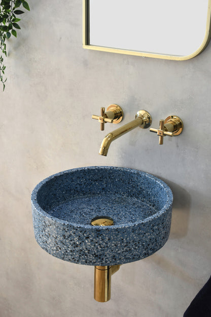 Handmade terrazzo wall-hung basin Eos Blue mural — KreaConcrete