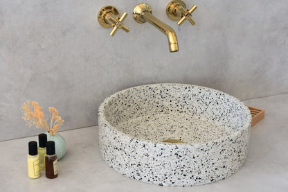 Handmade terrazzo countertop basin Eos Crema White — KreaConcrete