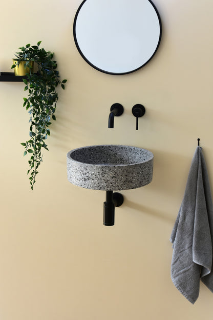 Handmade terrazzo wall-hung basin Eos Grey mural — KreaConcrete