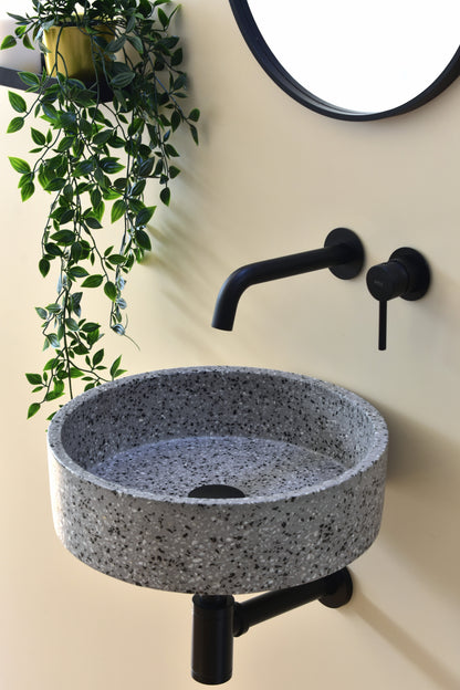 Handmade terrazzo wall-hung basin Eos Grey mural — KreaConcrete