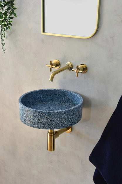 Handmade terrazzo wall-hung basin Eos Blue mural — KreaConcrete