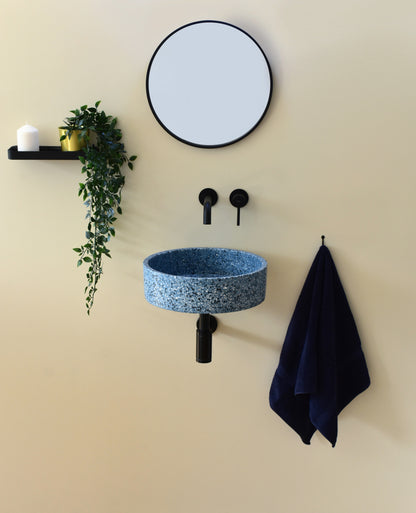 Handmade terrazzo wall-hung basin Eos Blue mural — KreaConcrete