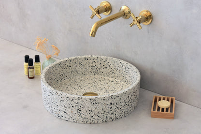 Handmade terrazzo countertop basin Eos Crema White — KreaConcrete