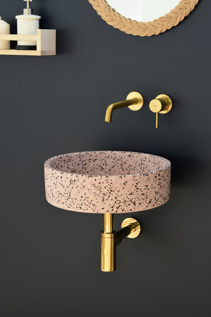 Handmade terrazzo wall-hung basin Eos Pink mural — KreaConcrete