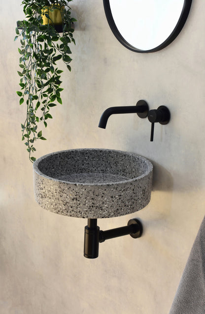 Handmade terrazzo wall-hung basin Eos Grey mural — KreaConcrete