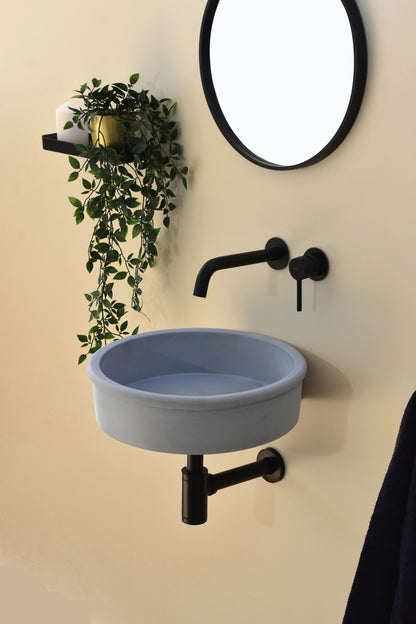 Lavabo mural de hormigón artesanal suspendido Duna — KreaConcrete