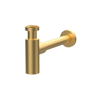 Cylindrical basin drain trap Brushed Gold finish for concrete basin — KreaConcrete
