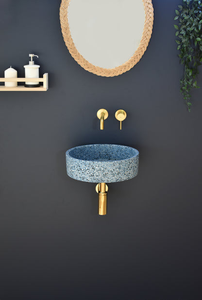 Handmade terrazzo wall-hung basin Eos Blue mural — KreaConcrete