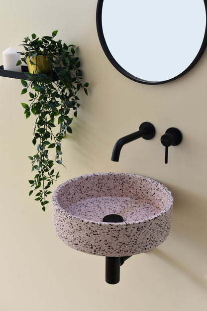 Handmade terrazzo wall-hung basin Eos Pink mural — KreaConcrete