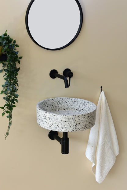 Handmade terrazzo wall-hung basin Eos Crema White mural — KreaConcrete